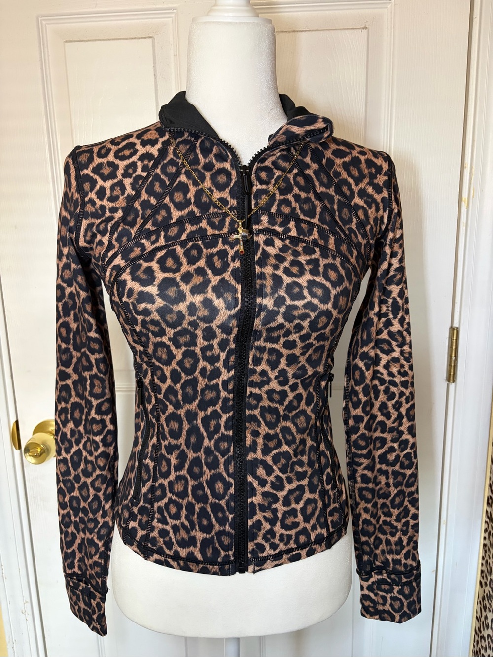 Leopard Print Zip-Up Hoodie Jacket - Black & Brown